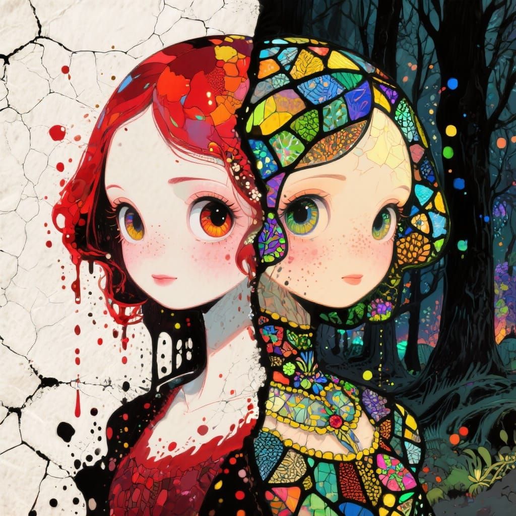 Cute Lady Portrait with Double Exposure in Pop Surrealism St...