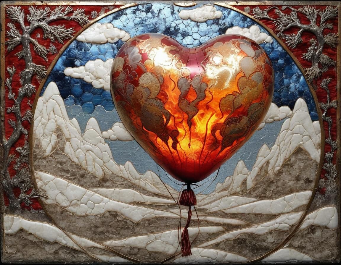 Surreal Bone Fingers Burst Heart Balloon in Grisaille