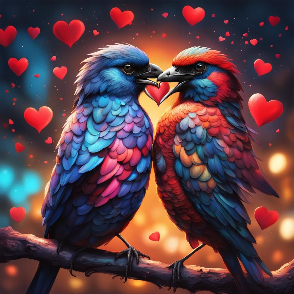 Birds Celebrate Valentine's Day in Splash Art Style