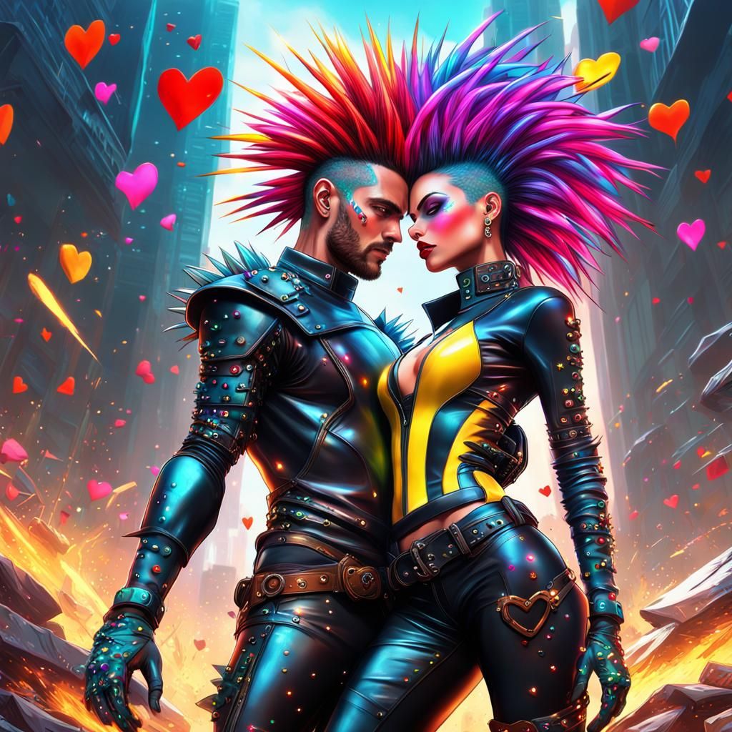 Cyberpunk Woman with Dieselpunk Boyfriend, Detailed Art