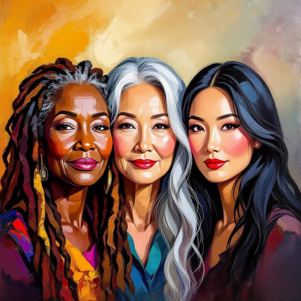 Unified Portrait of Four Diverse Women in Impasto Style