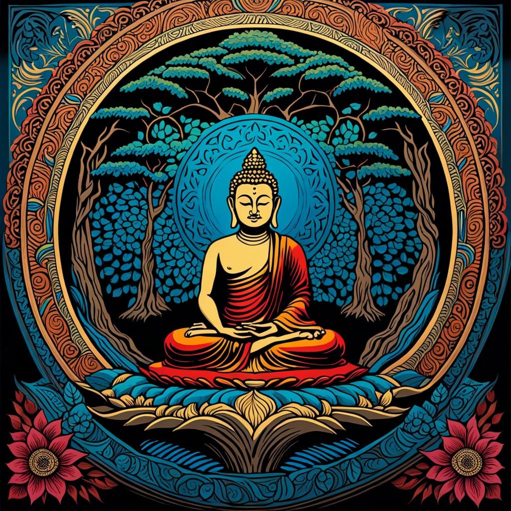 Buddha Under Mandala Tree: Museum Print Art