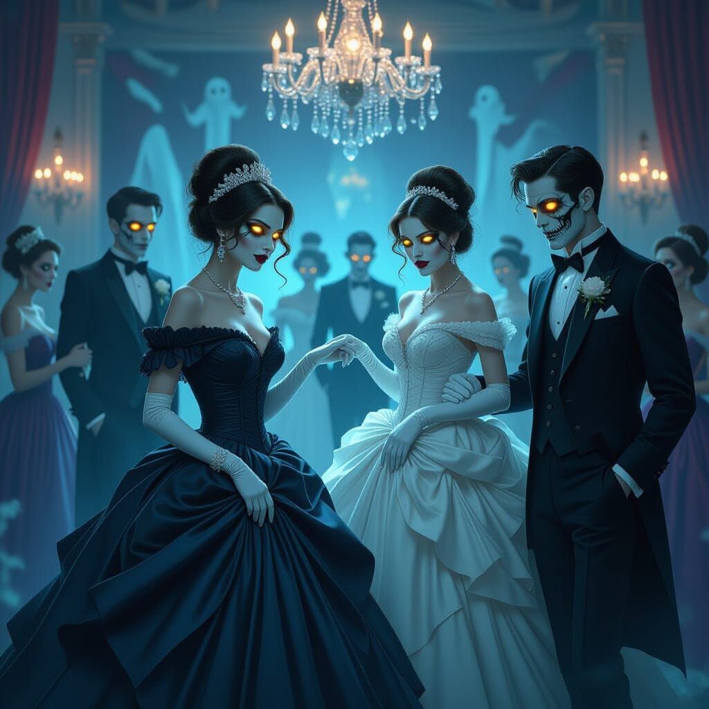 Undead Prom Dancers in Haunted Ballroom