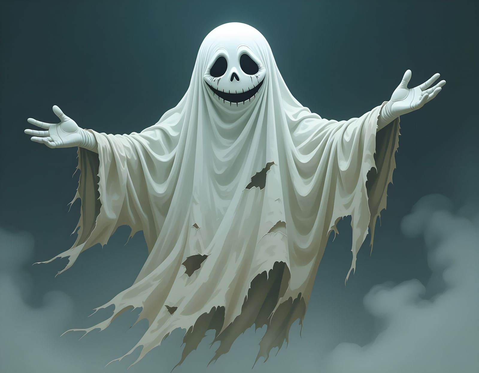 Flying Ghost with Spooky Smiling Face