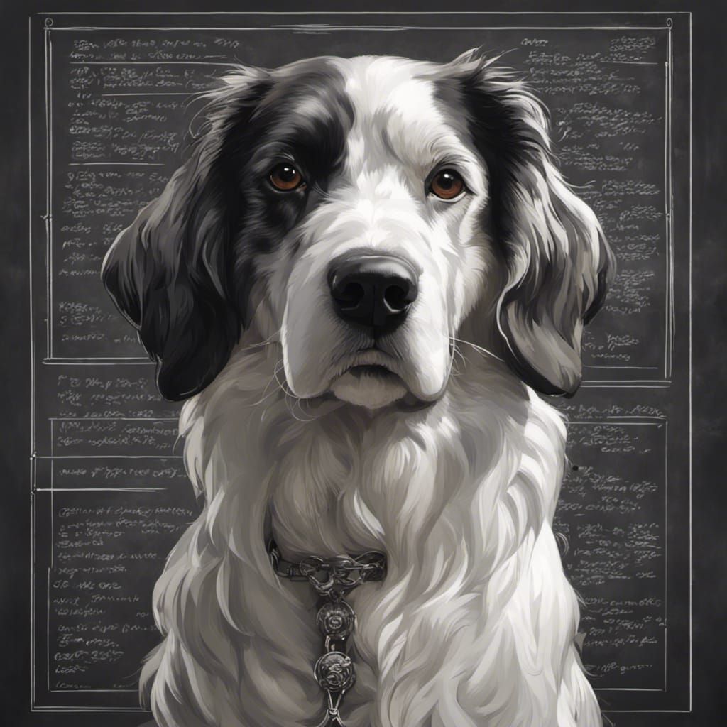 Dog Portrait with Chalkboard, Digital Art