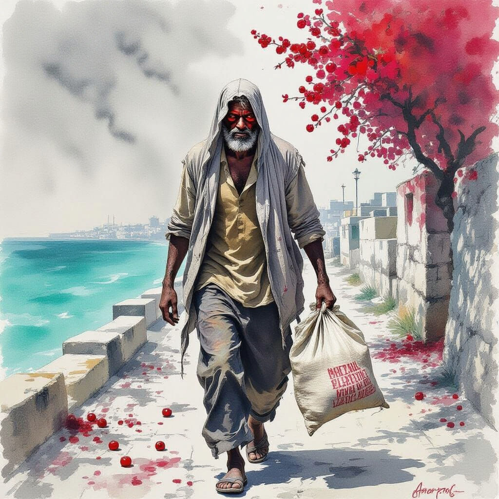 Ameer's Last Journey: Charcoal and Watercolor Rendering