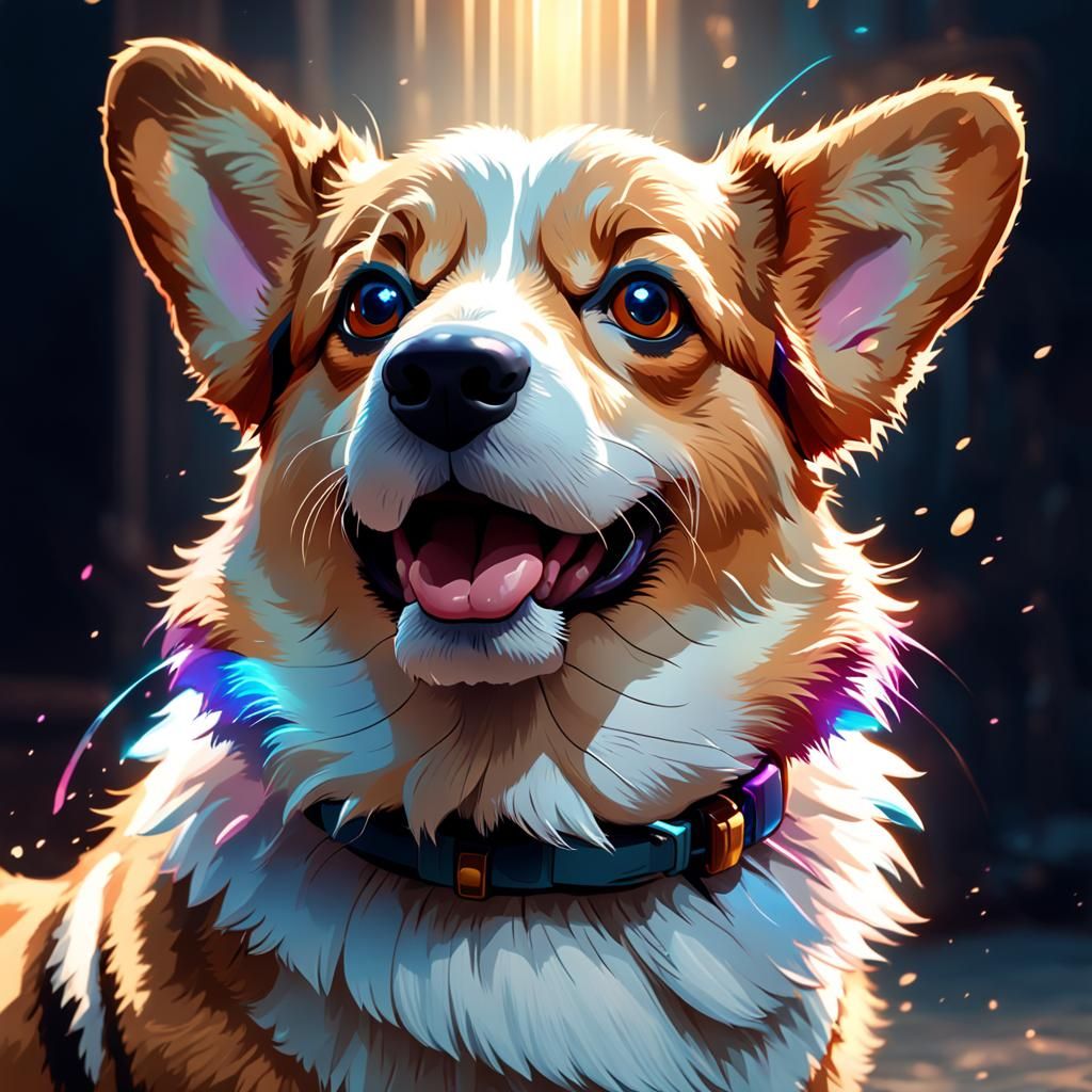 Hyperdetailed Corgi Portrait in Volumetric Lighting