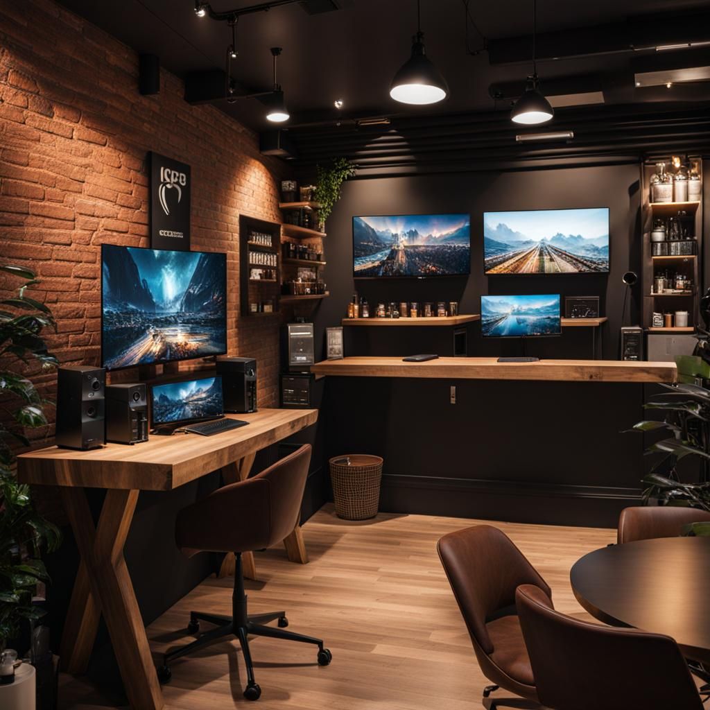 Modern Coffee Shop with Gaming Setup in 4K