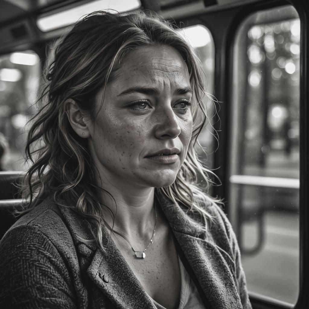 Desperate Woman on Bus: Emotion-Charged Photography