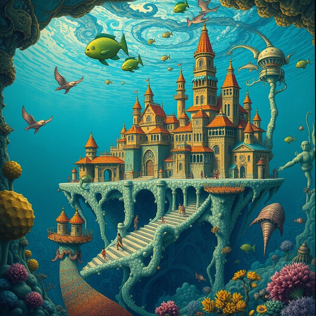 Fractal Underwater City of Merfolk and Humans