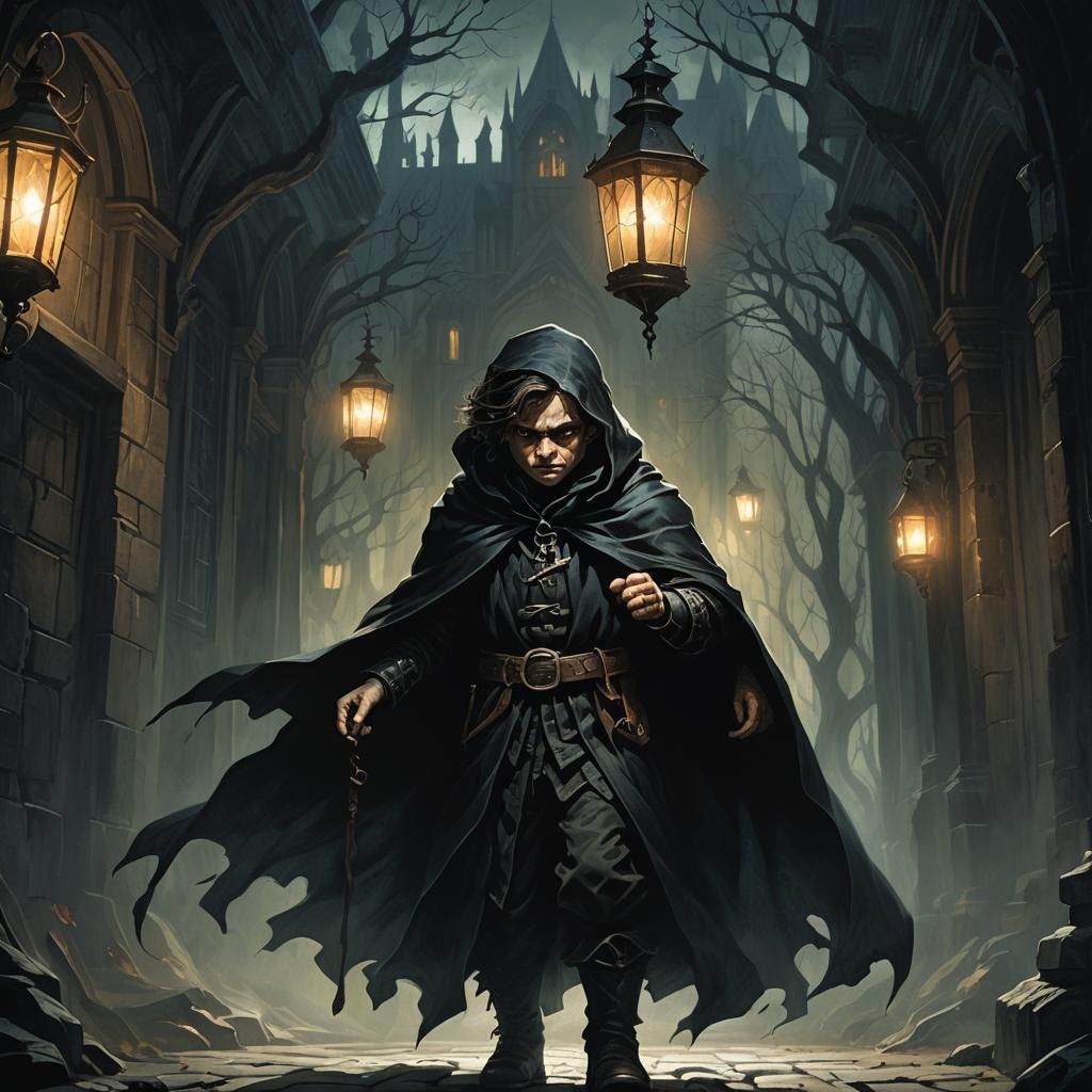 Ominous Shadow Halfling in Dark Fantasy Style