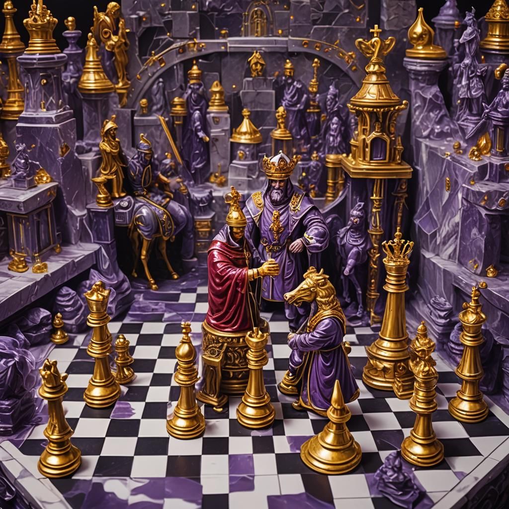 Hyperrealistic Chessboard with Gemstone Pieces