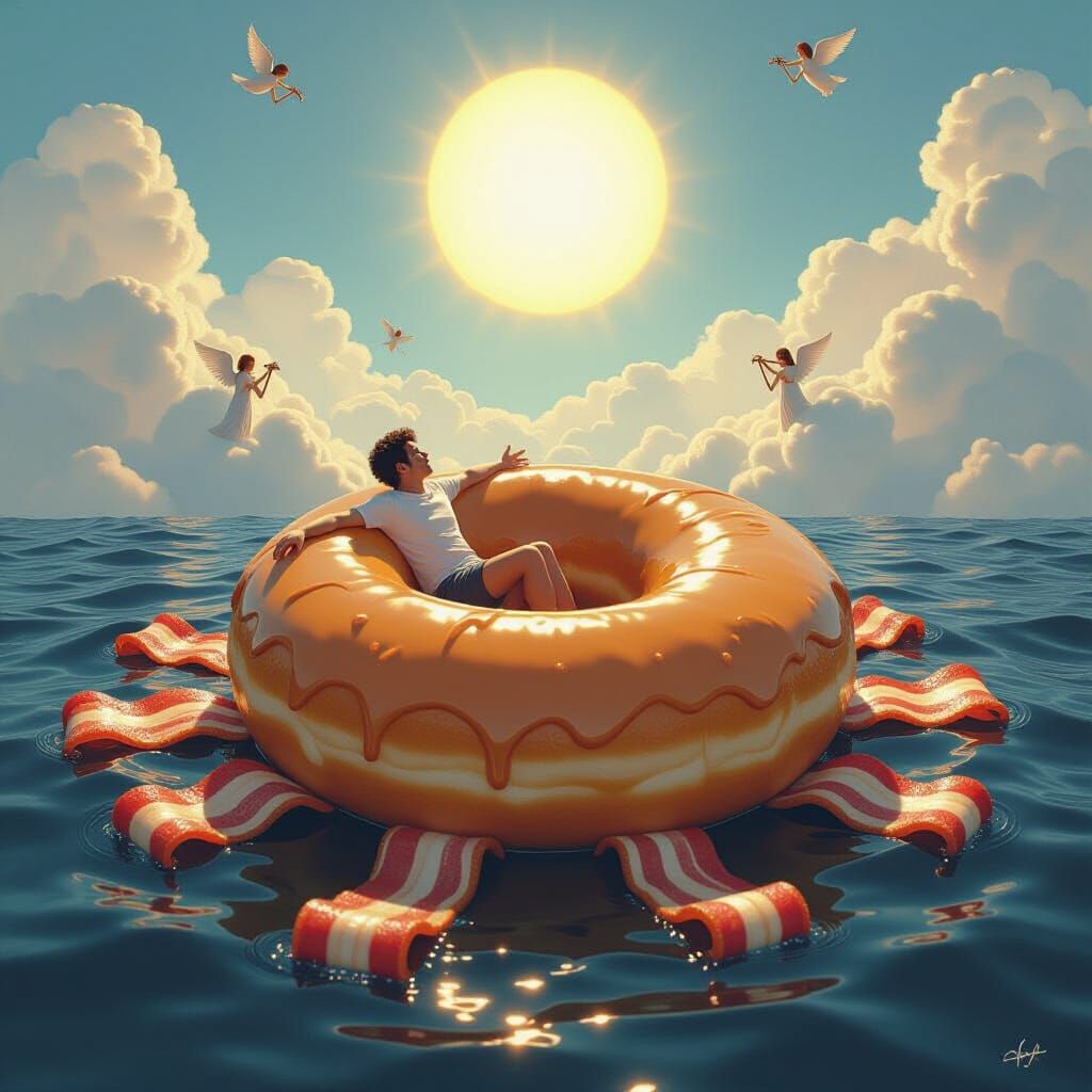 Doughnut Float in Coffee Sea: Whimsical Fantasy