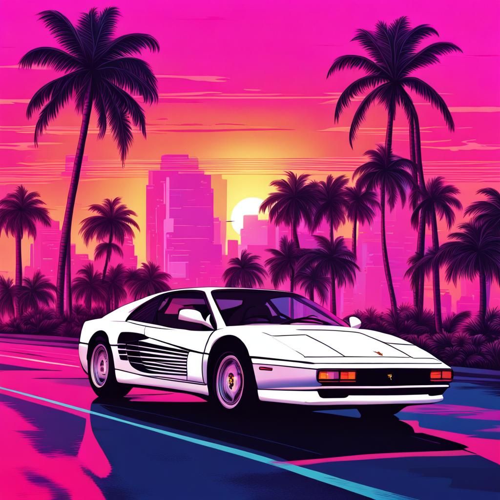 Vaporwave Ferrari Testarossa in Miami