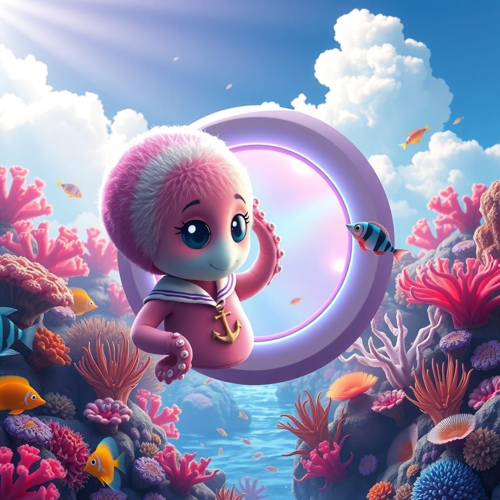 Cute Kawaii Octopus Baby in Whimsical Digital Art
