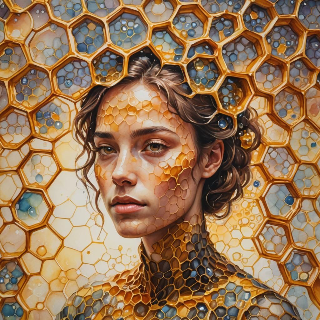 Dreamlike Surrealism: Person in Honeycomb Hive