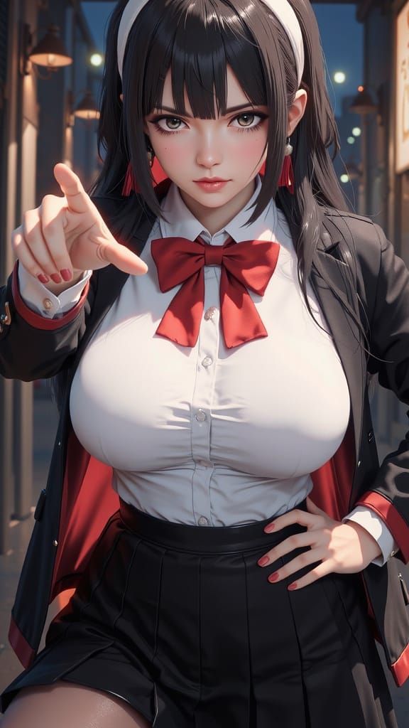 Angry Schoolgirl Posing in Kawaii Anime Style