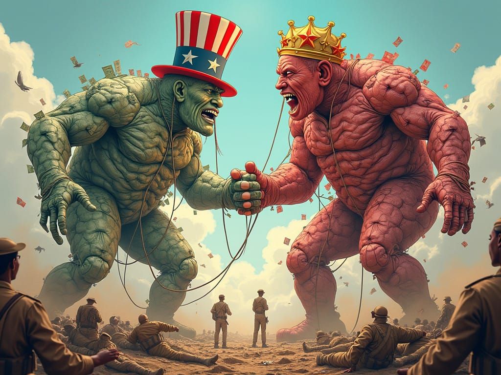 Epic Cartoon Clash of US and Chinese Giants Amidst Destructi...
