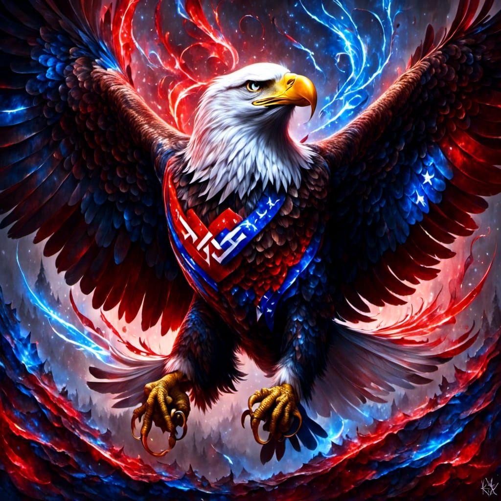 Hyper Detailed Bald Eagle with Glowing Runes