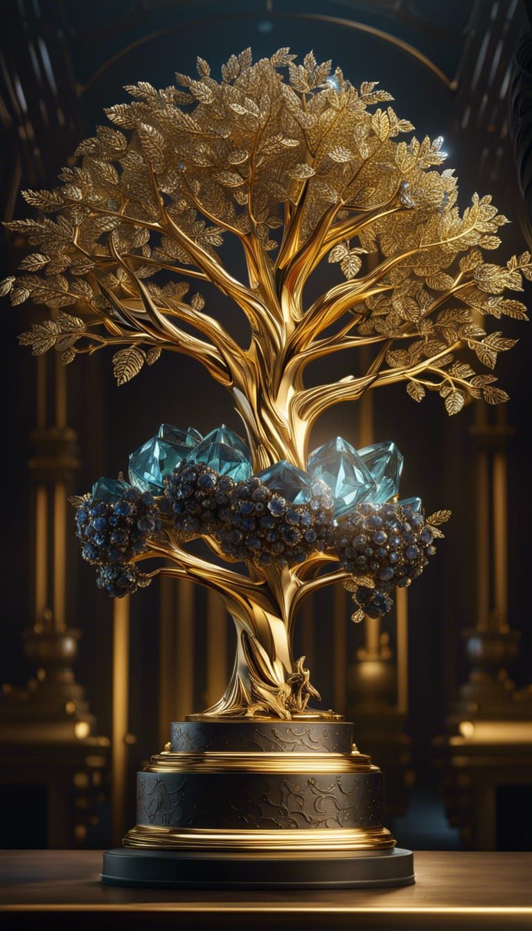 Crystal and Gold Tree Trophy: Digital Matte Painting