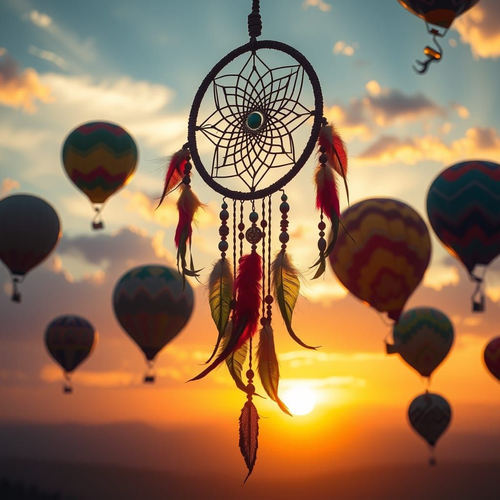 Dream Catcher with Balloons at Sunrise: Matte Painting