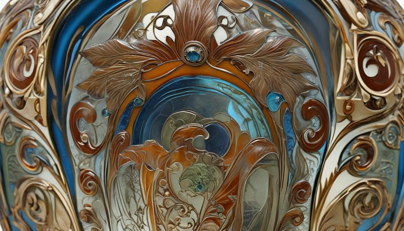 Ornate Art Deco Cameo Glass Vase, Macro Photo