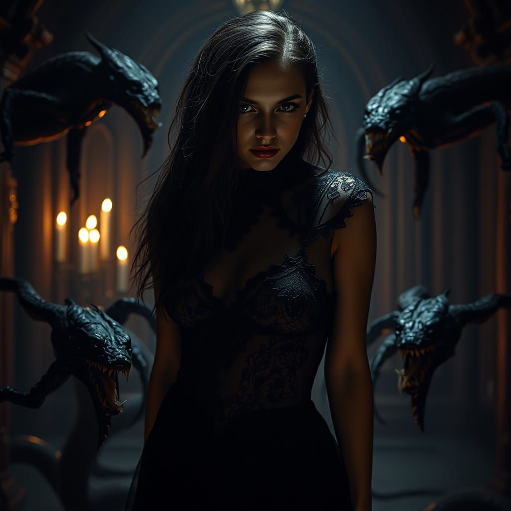 Dark Goddess in a Gothic Lair