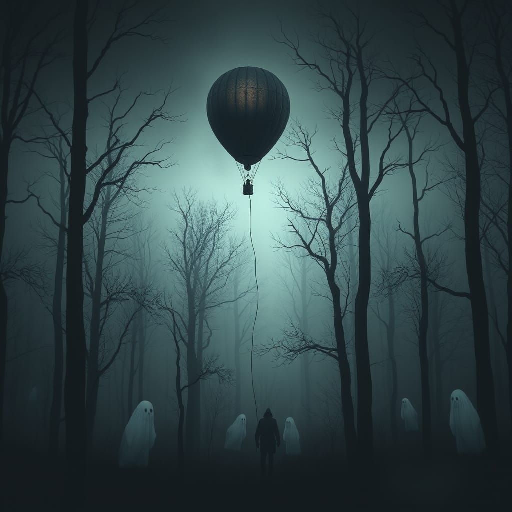 Eerie Forest: Balloon Amidst Whispering Ghosts