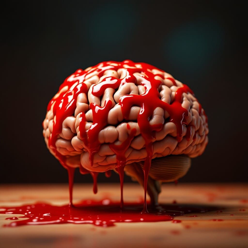 Hyper-Realistic Brain Portrait in Vibrant Ketchup