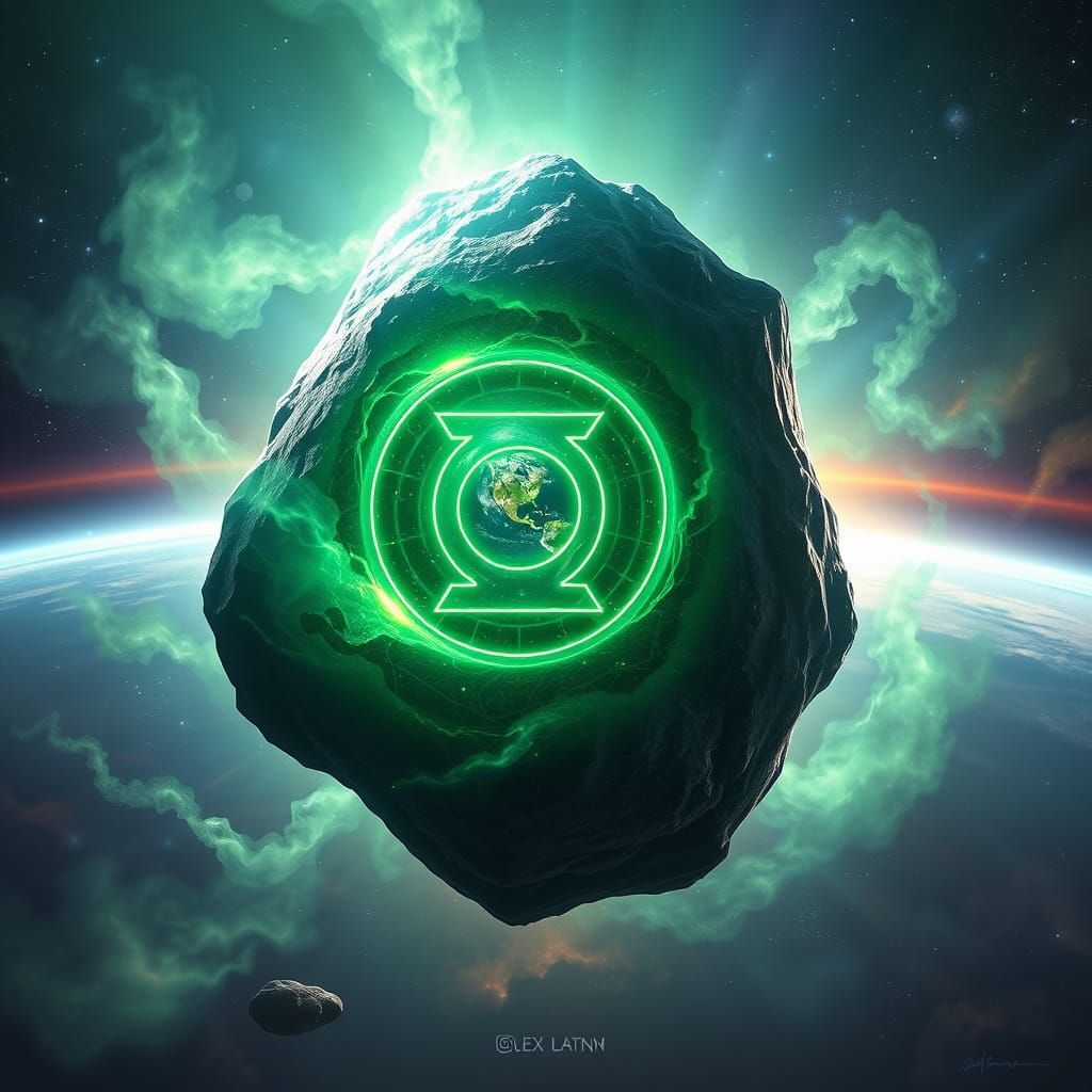 Green Lantern Symbol Shines From Asteroid Over Earth