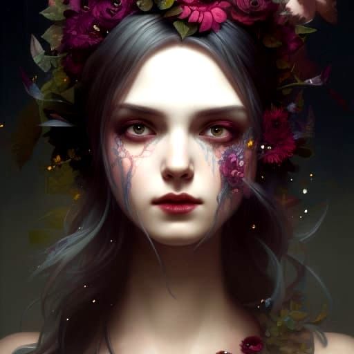 Gothic Flower Maiden Portrait in Hyperdetailed Style