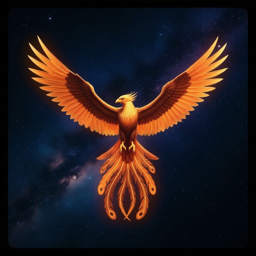Phoenix Soaring Through Starry Night Sky