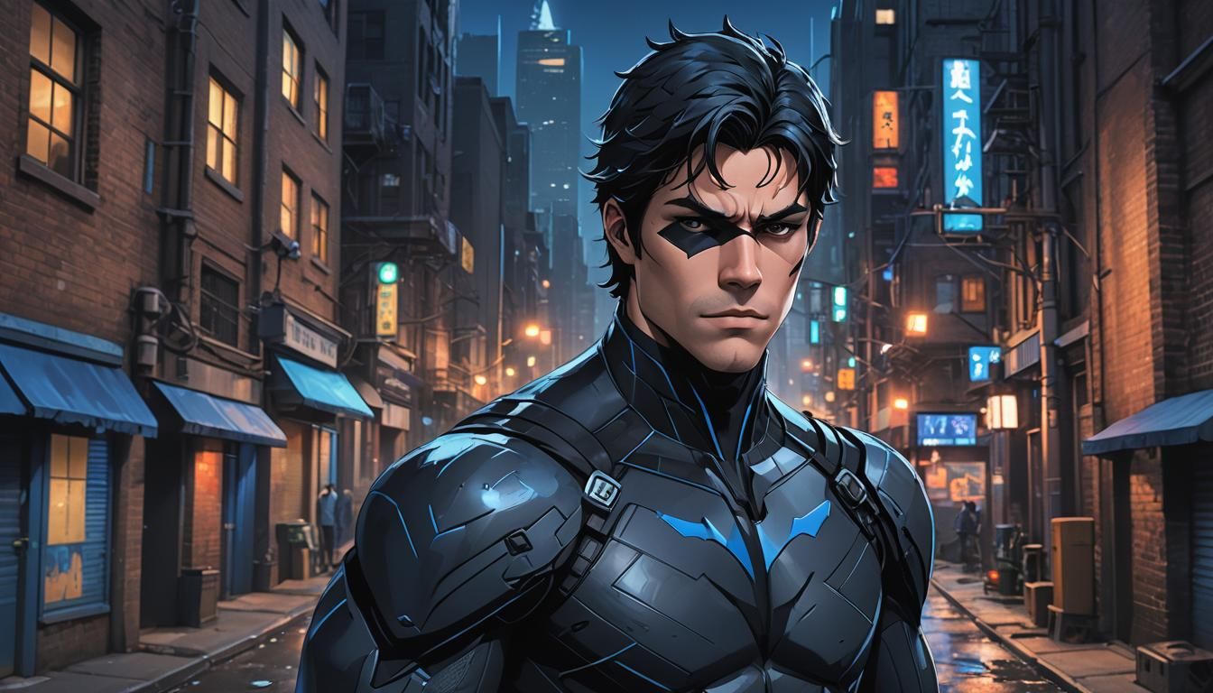 Nightwing in Gotham: 3D Anime Portrait