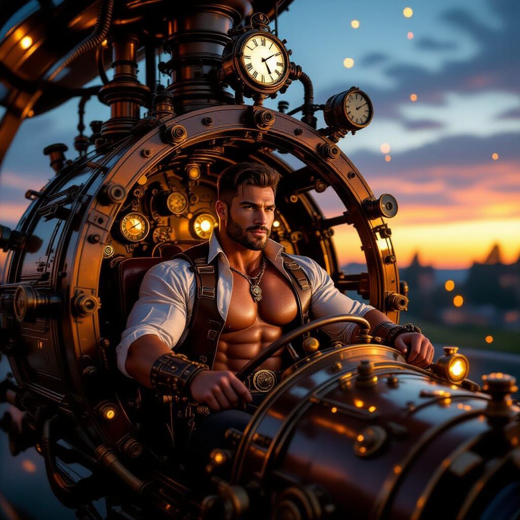 Steampunk Time Traveler with Muscular Physique