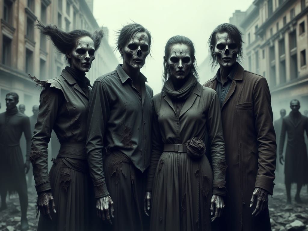 Hyperrealistic Zombies in Destroyed City, Cinematic HDR