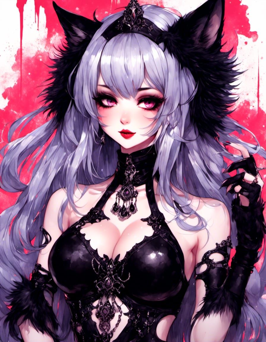 Gothic Catgirl Portrait in Dark Fantasy Style