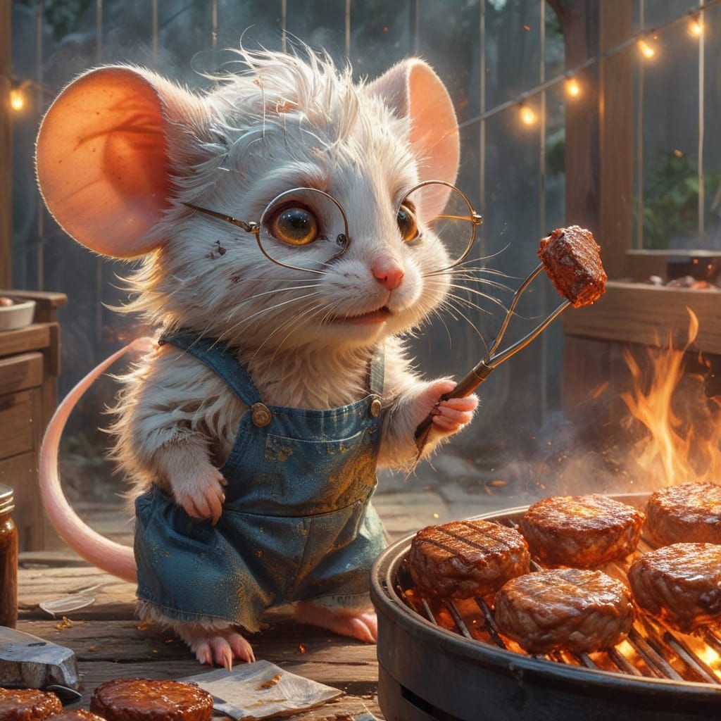Mouse Dad Grilling: A Fine Art Rendition