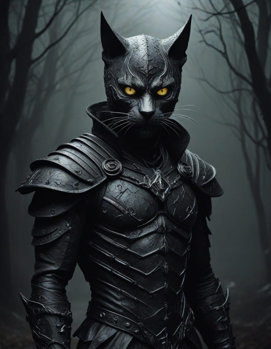 Dark Fantasy Catman Portrait in Mystical Mist