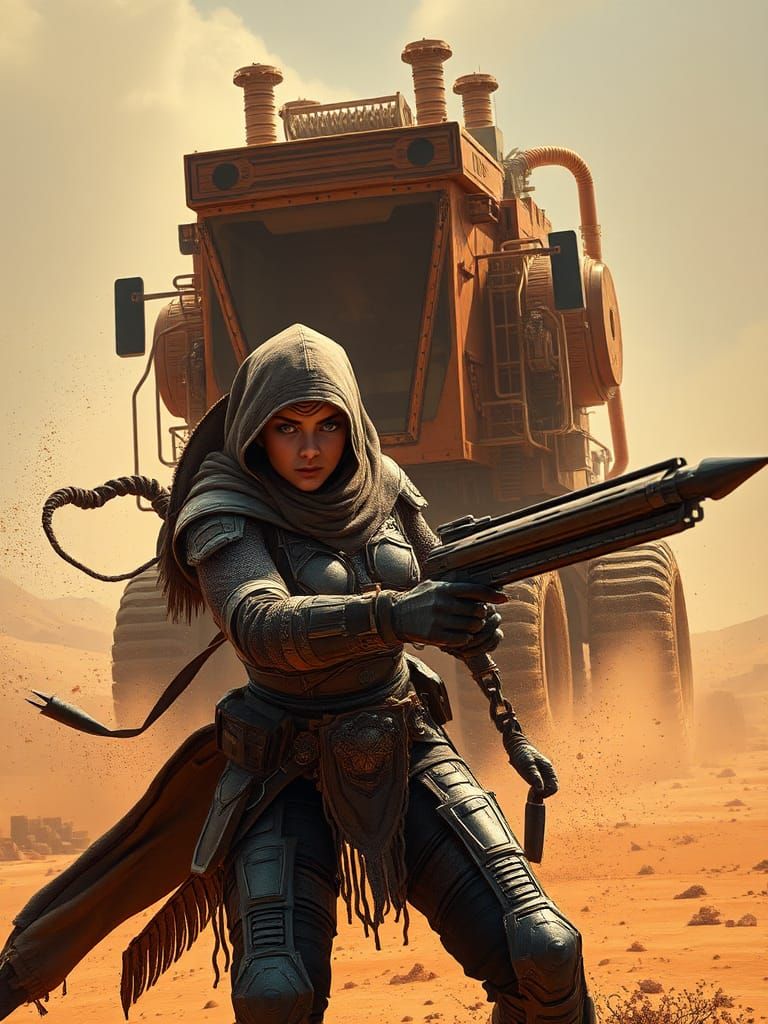 Fremen Warrior Battles Sardaukar in Dune Landscape