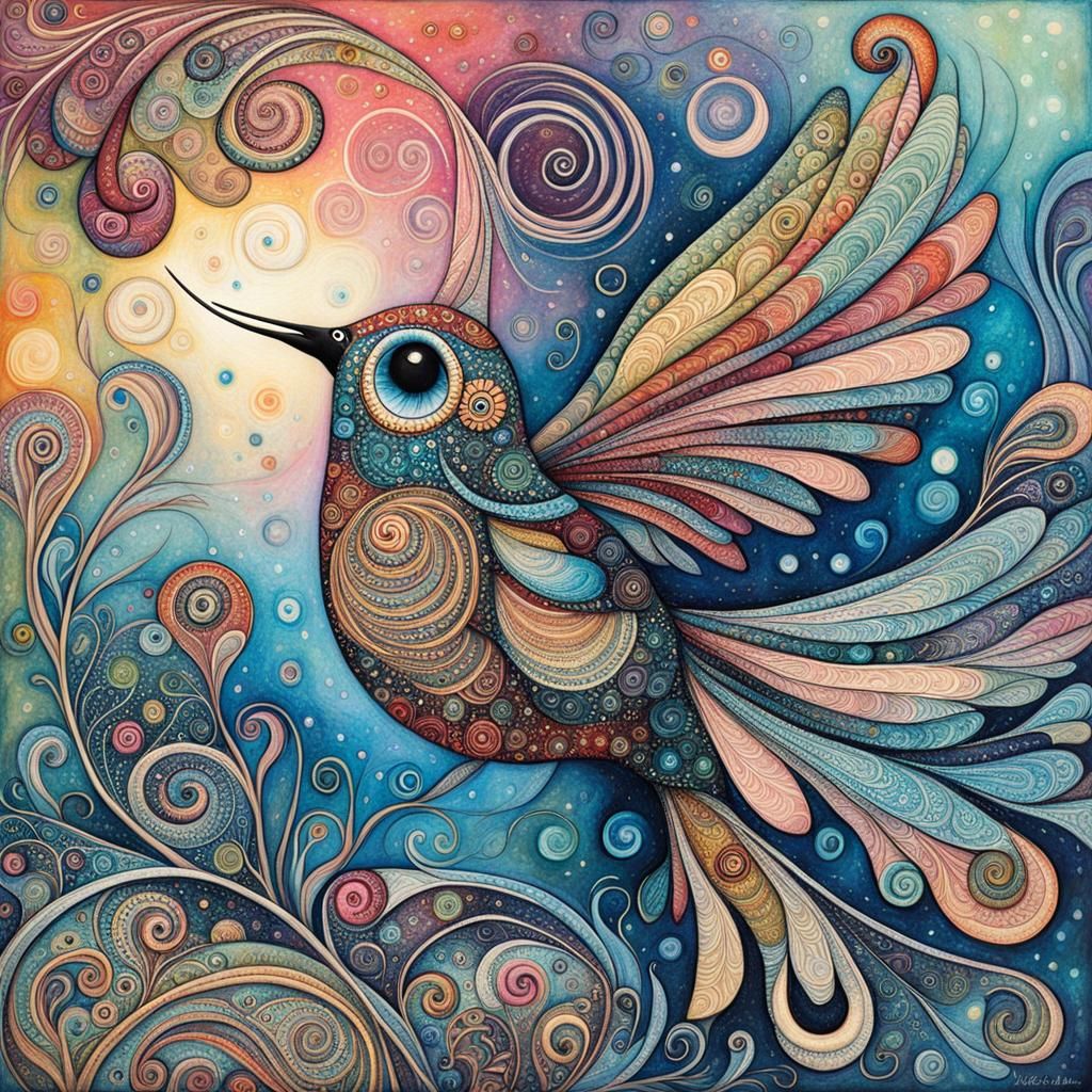 Dreamlike Lovebirds in Art Brut Style