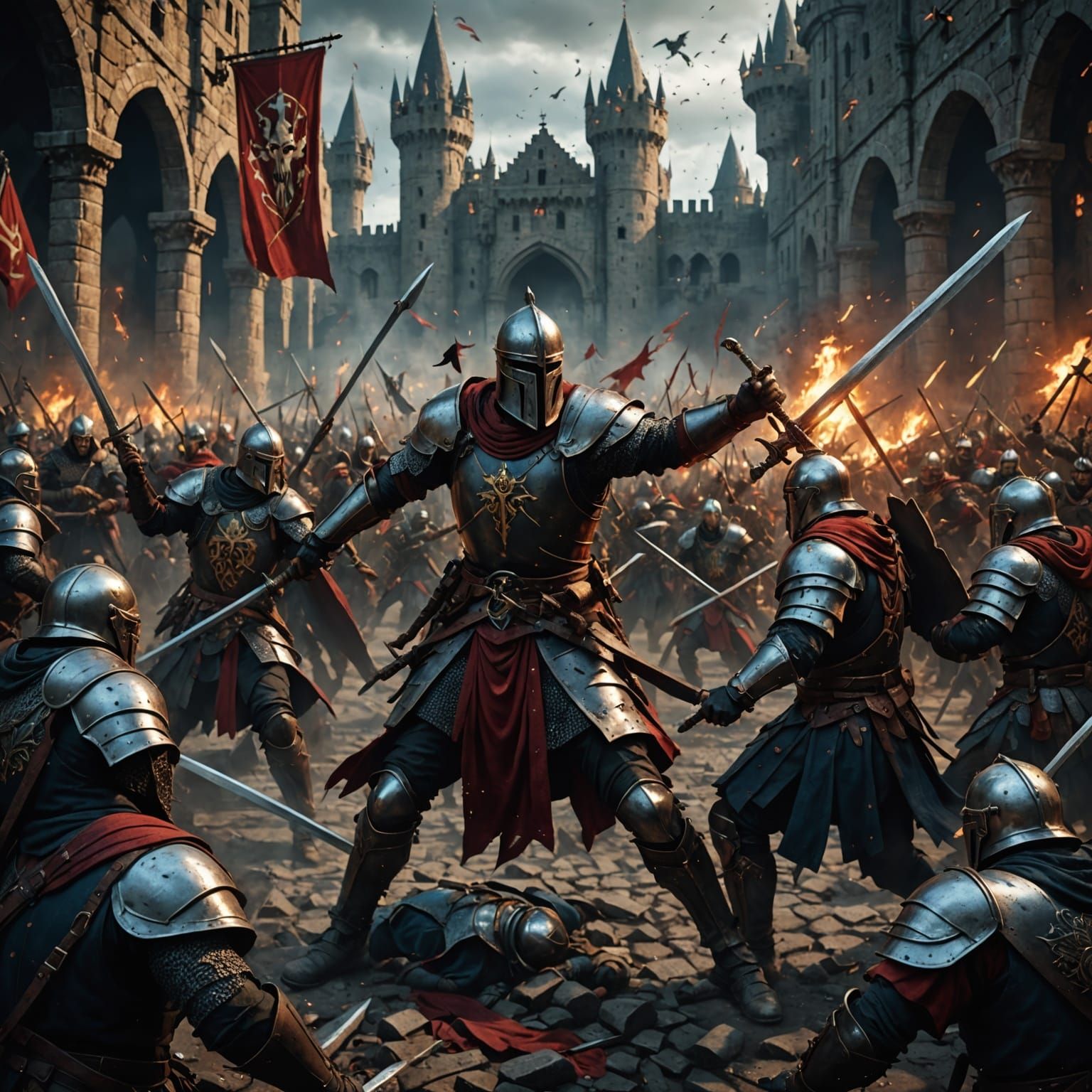 Epic Dark Fantasy Clash in Vivid Colors