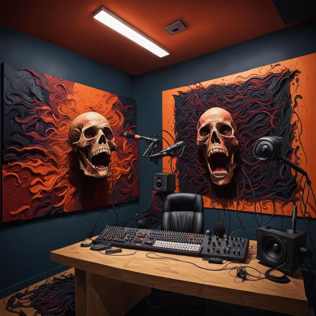 Scary Hyperrealistic Killer in Podcast Studio