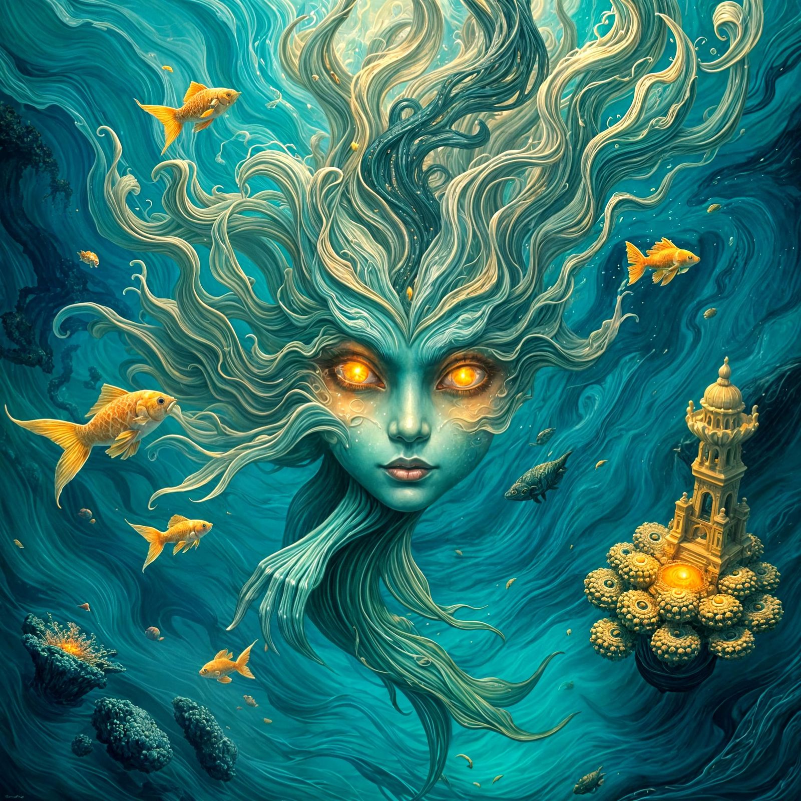Mystical Underwater Spirit Drifting in Turquoise Sea