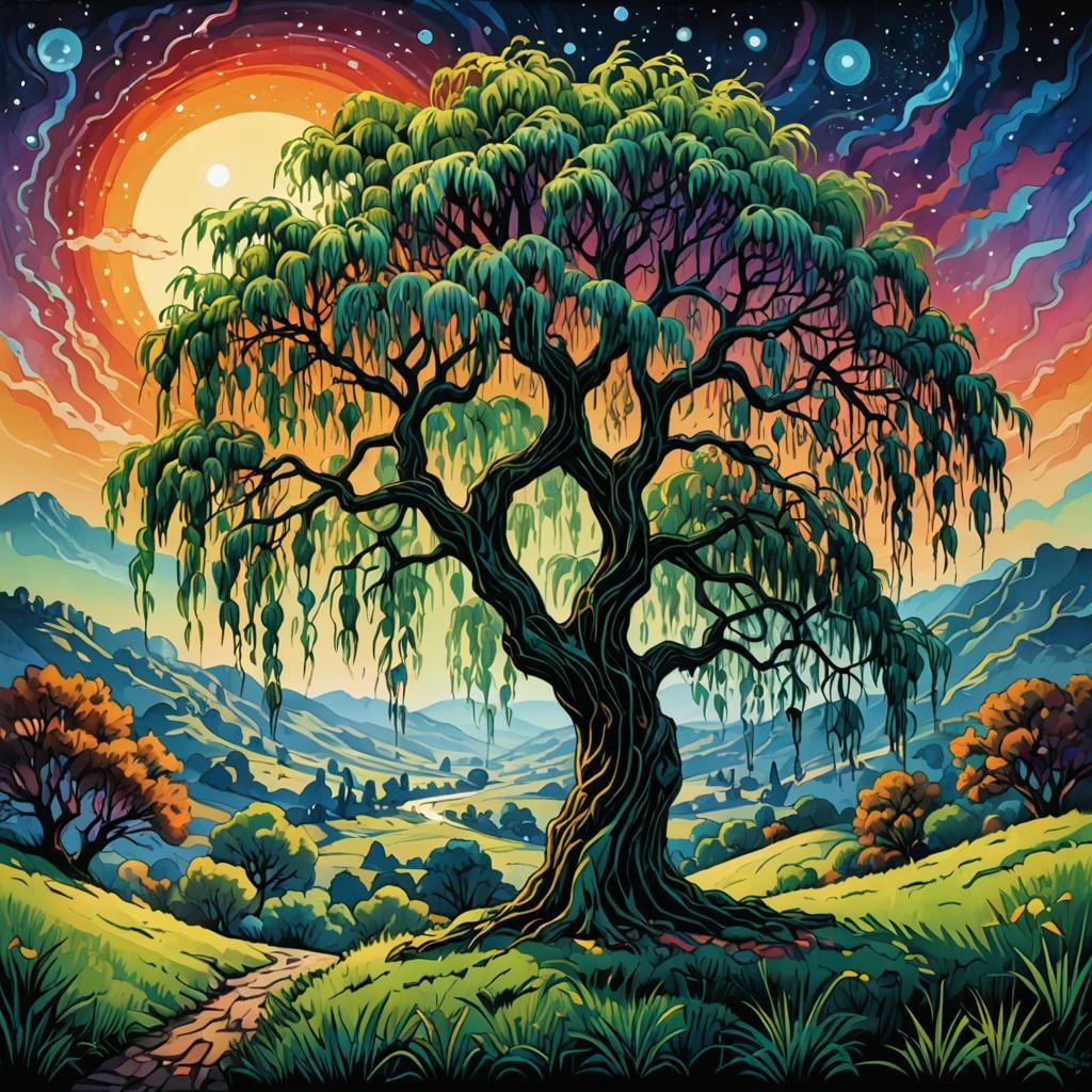 A lone graceful willow....