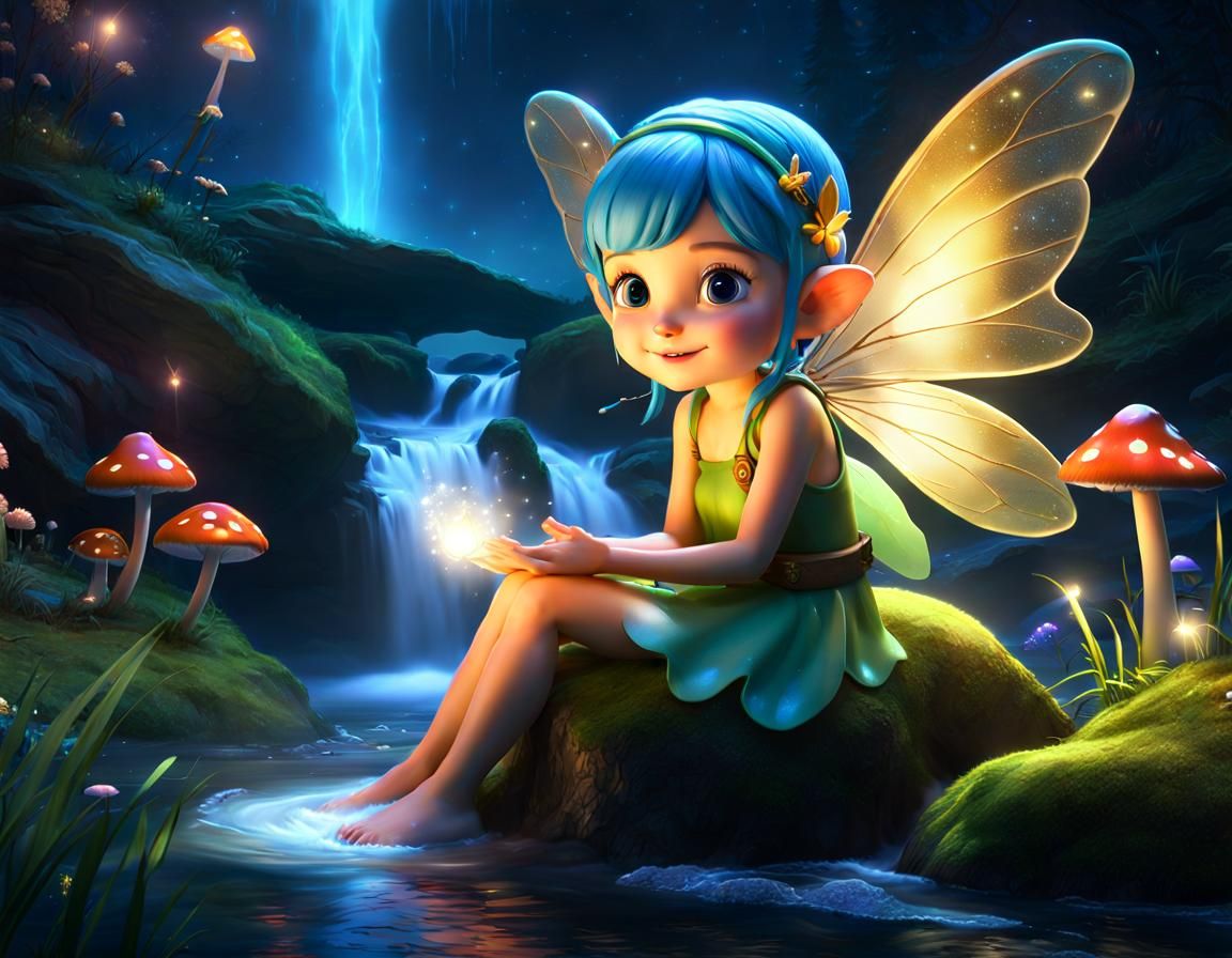 Cute fairy pixie plays with light magic