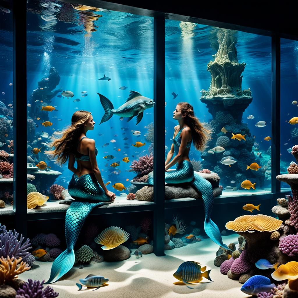 Enchanting Aquarium with Mermaids: Professional Portrait