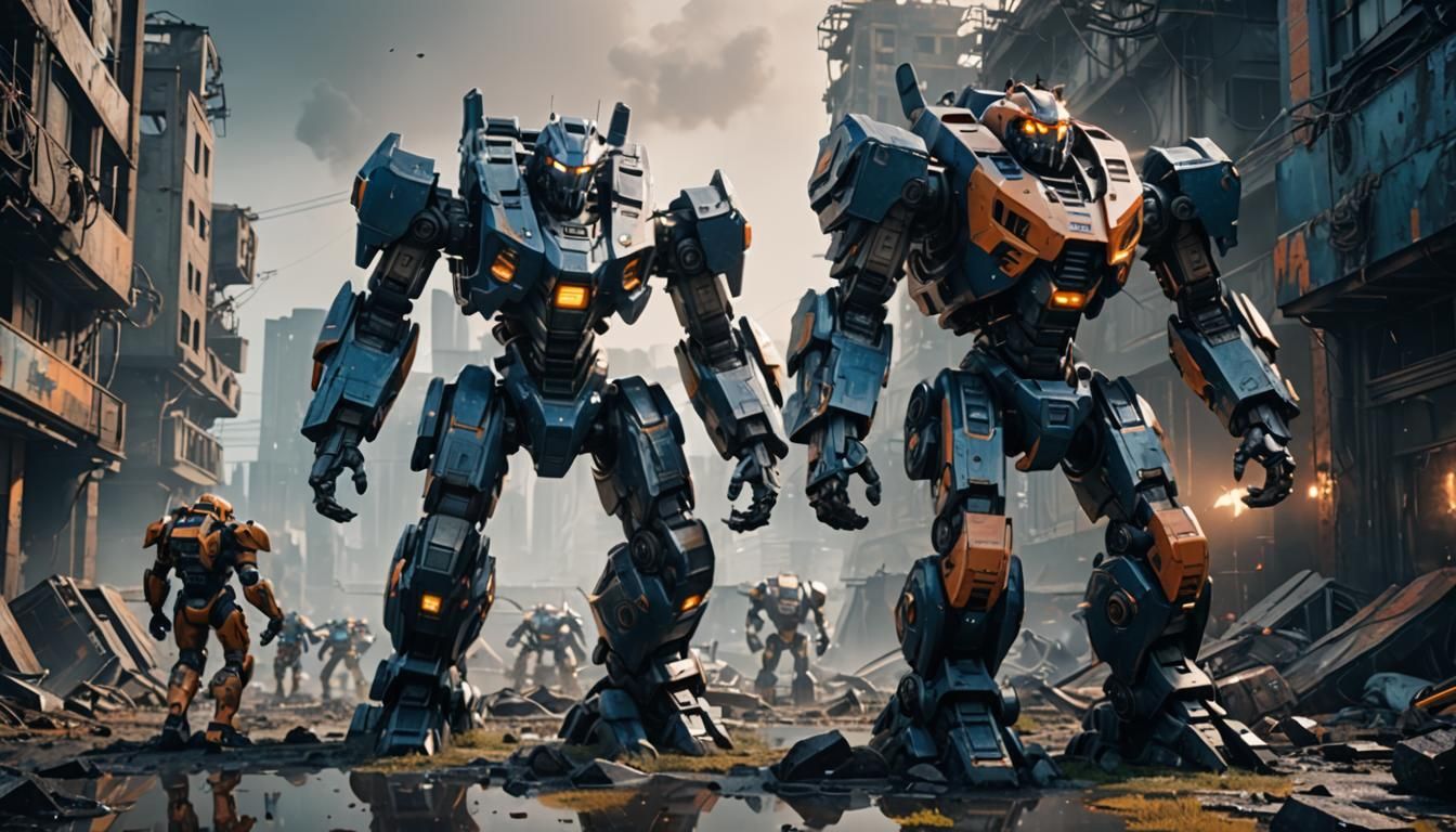 Epic MechWarriors in Ruined City, Unreal Engine 5