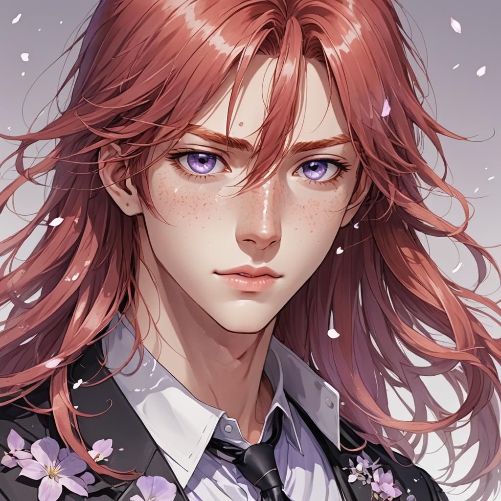 Anime Style Portrait of a Young Man with Red Hair