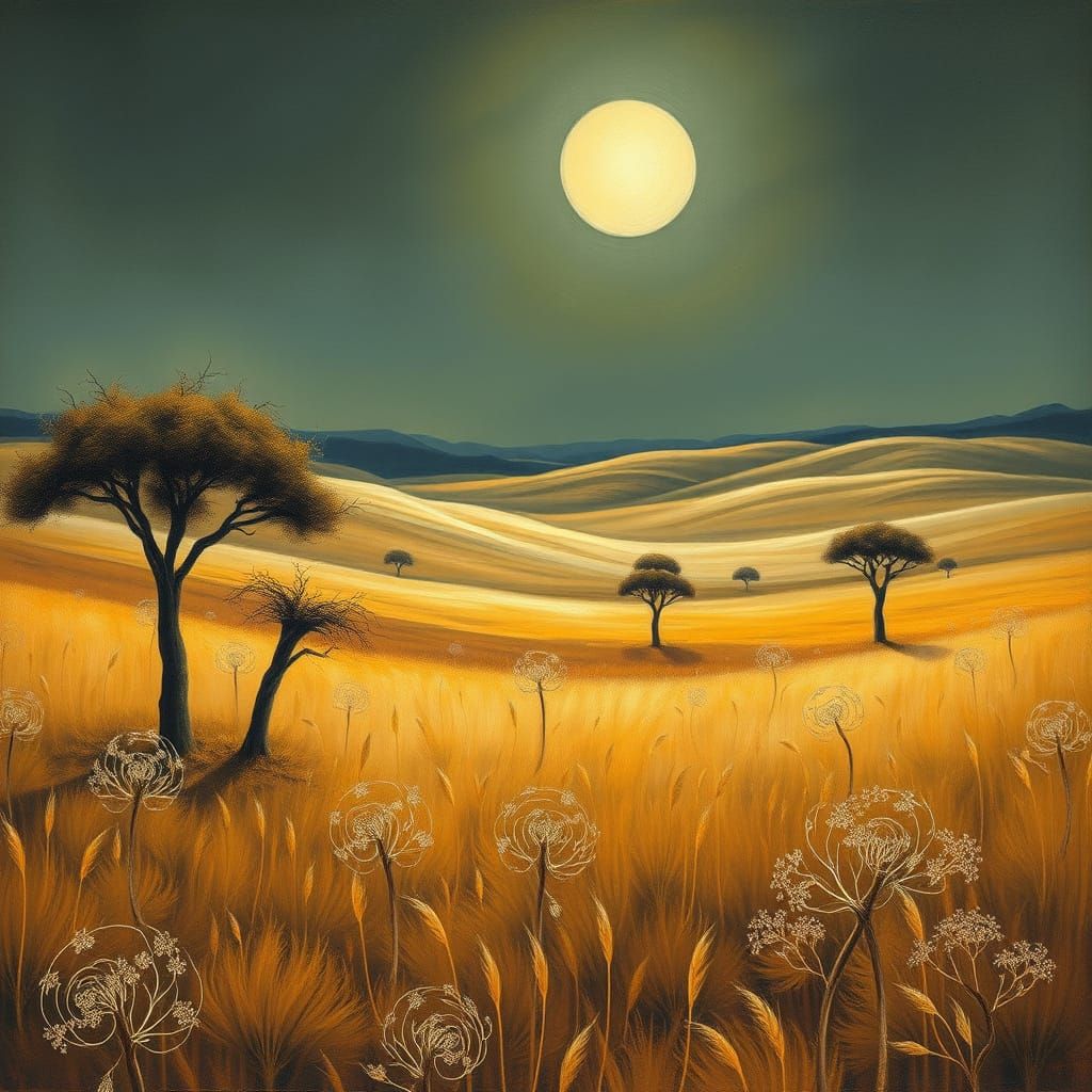 Ethereal Moonlit Savannah Landscape