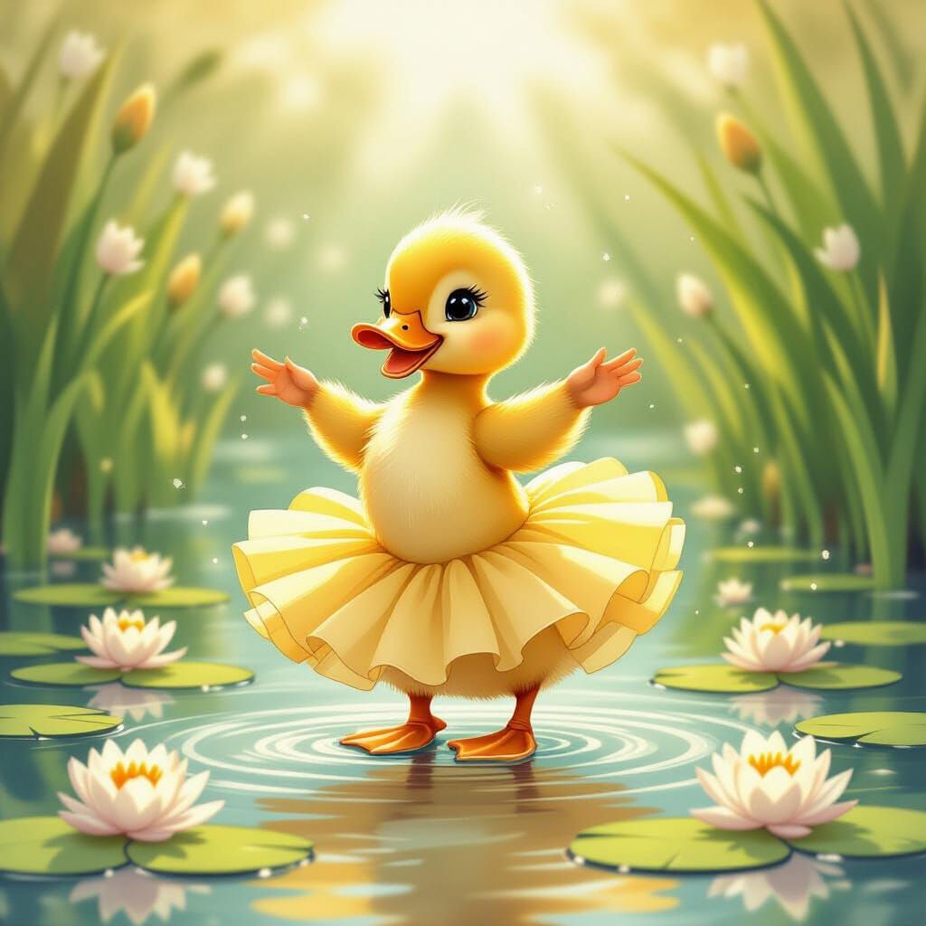 Duckling's Ballet: A Whimsical Illustration